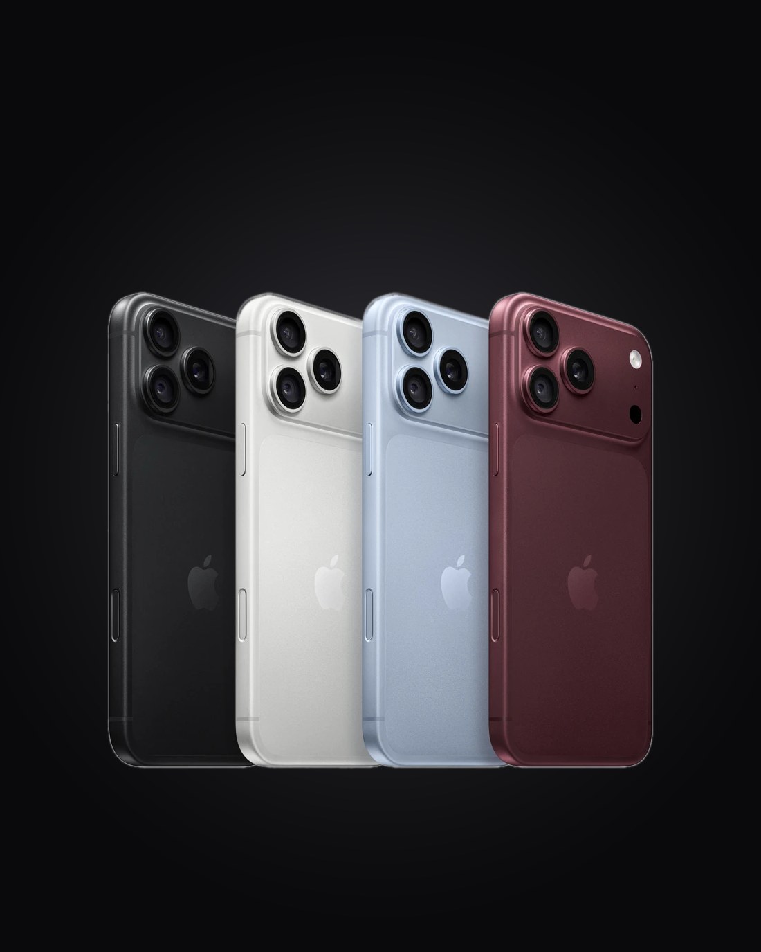 iPhone 18 Pro Max nas cores preto, prata, azul e vinho